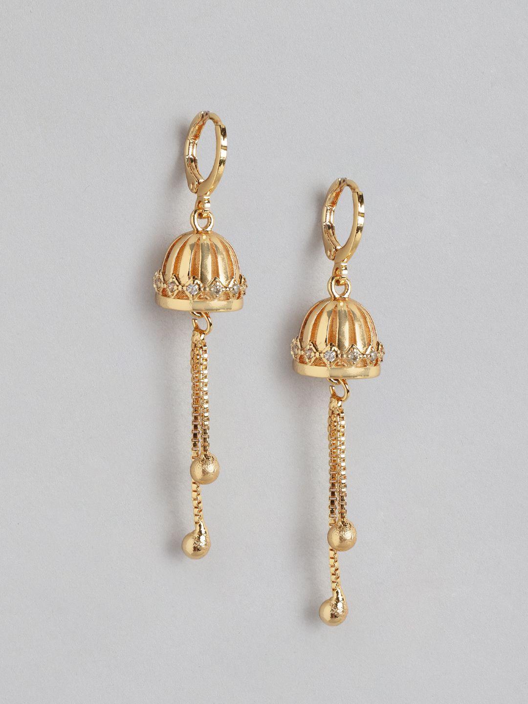 aadvik designs gold-plated ad studded contemporary jhumkas earrings