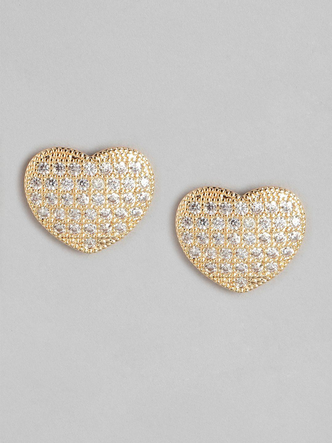 aadvik designs gold-plated ad studded heart shaped studs earrings