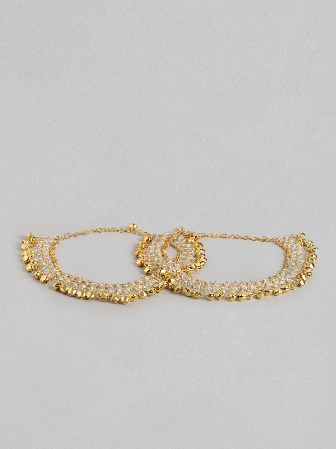 aadvik designs gold-plated beaded set of 2 anklets