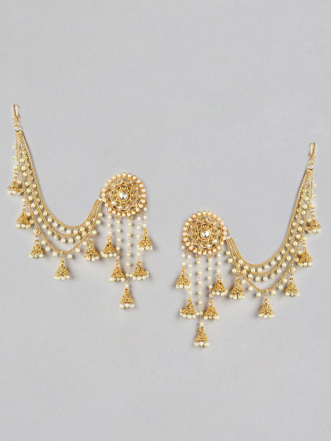 aadvik designs gold-plated contemporary jhumkas earrings with chain