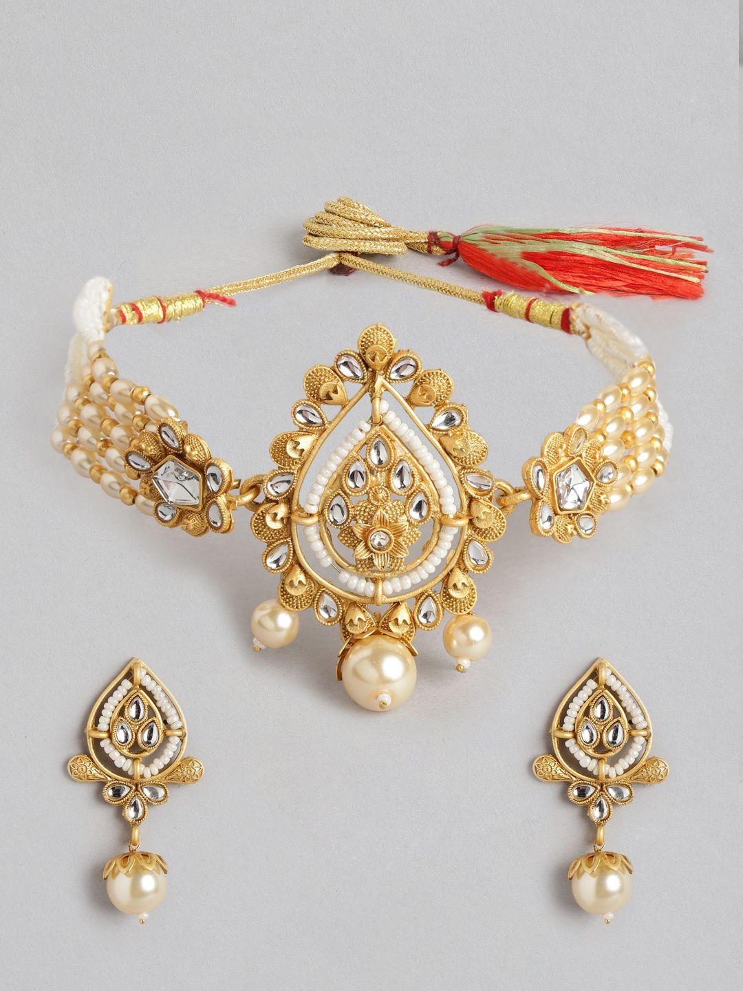 aadvik designs gold-plated kundan & pearl studded necklace & earrings