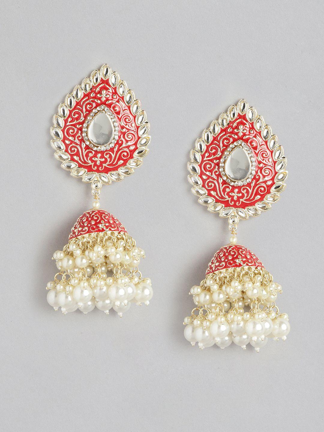 aadvik designs gold-plated kundan studded dome shaped jhumkas earrings