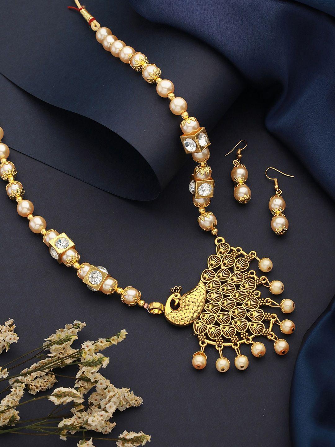 aadvik designs gold-plated pearl studded & beaded jewellery set