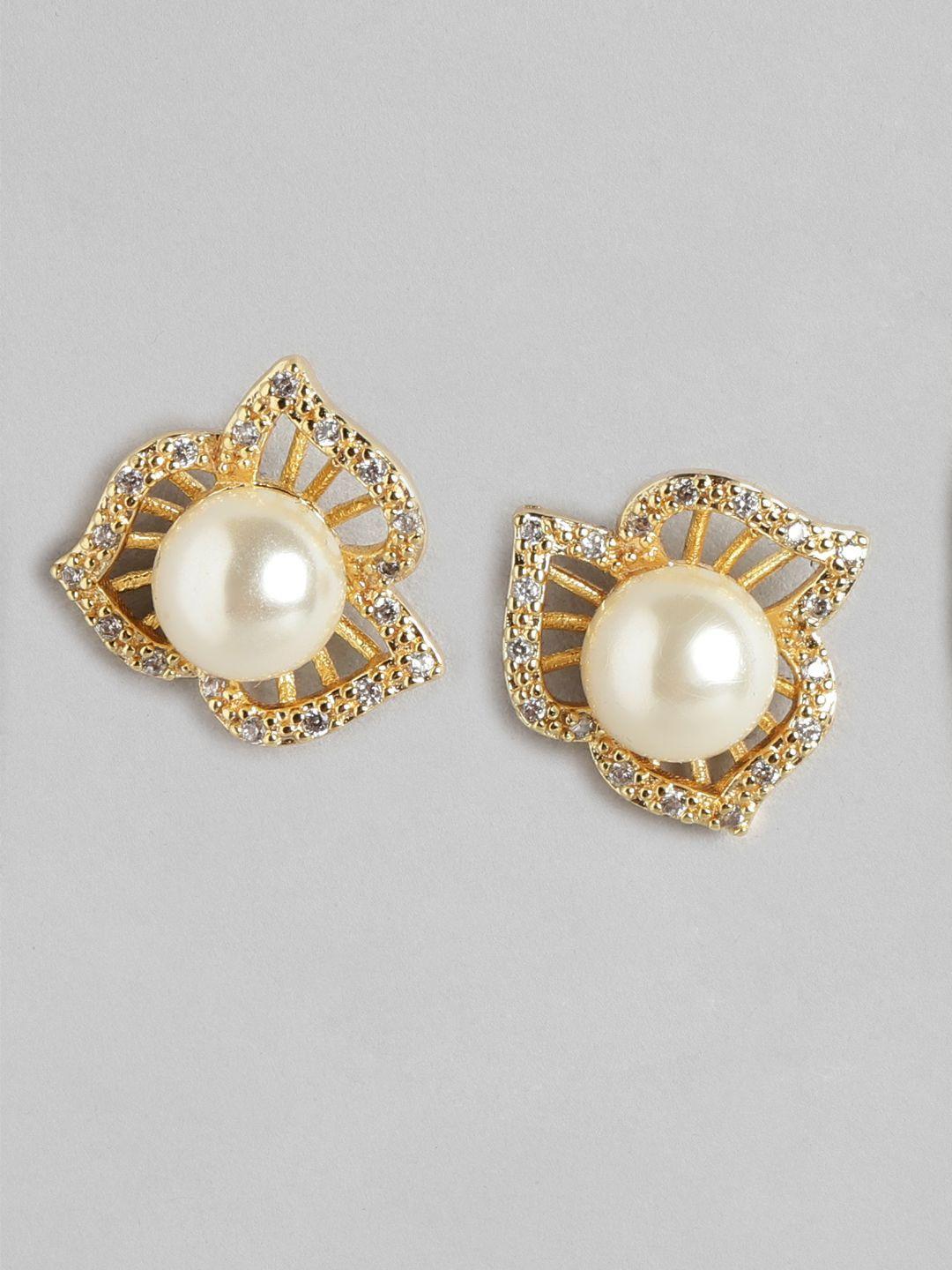 aadvik designs gold-plated pearl studded floral studs earrings