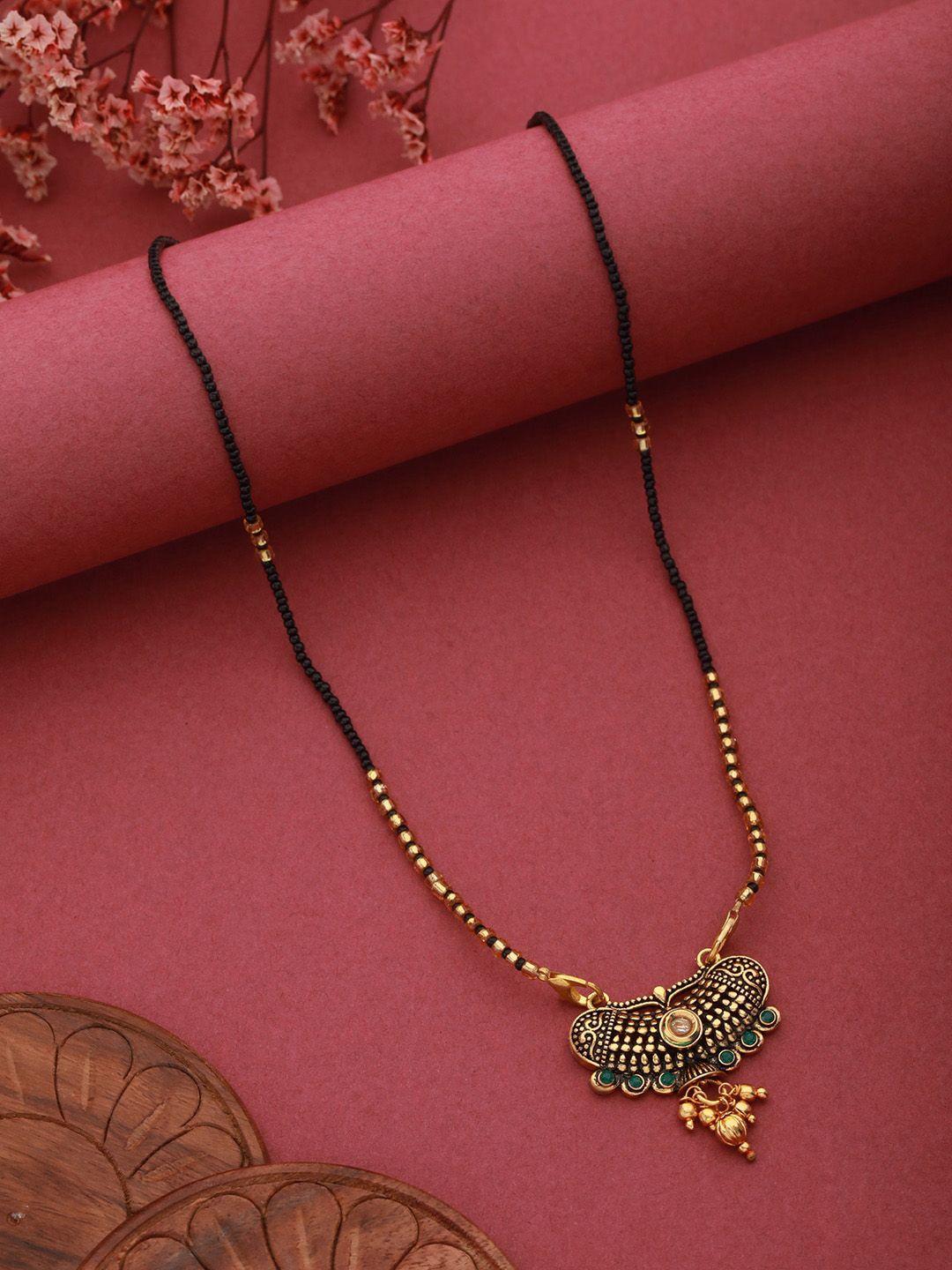 aadvik designs gold-plated stone studded & beaded chain mangalsutra
