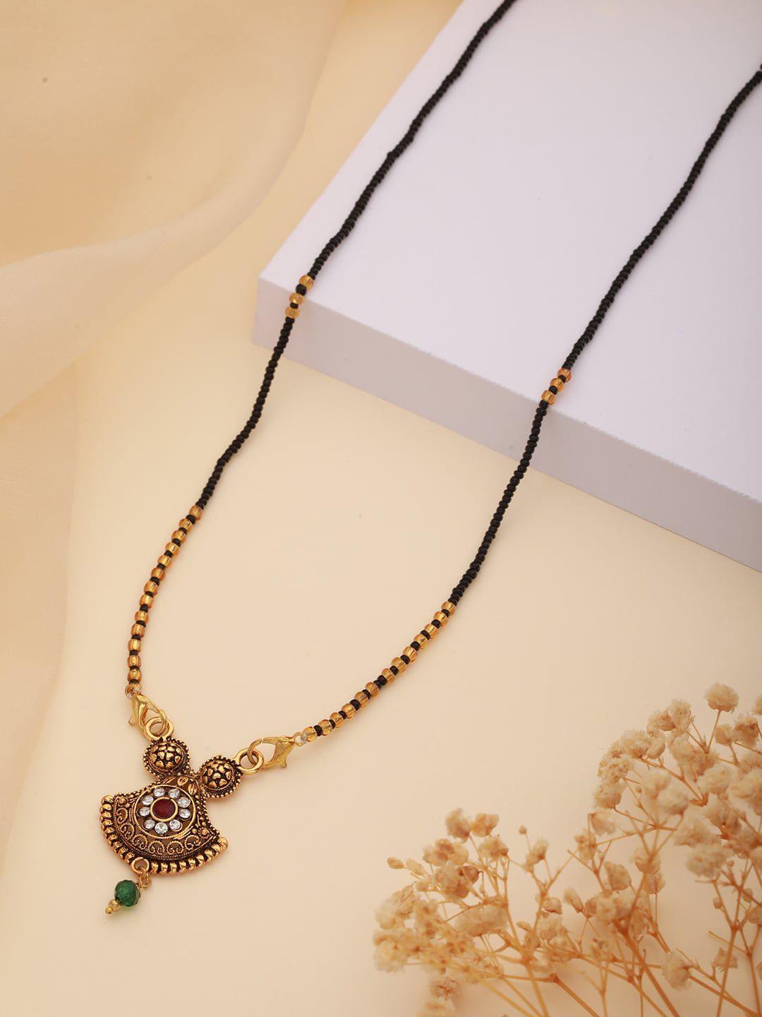 aadvik designs gold-plated stone studded & beaded mangalsutra