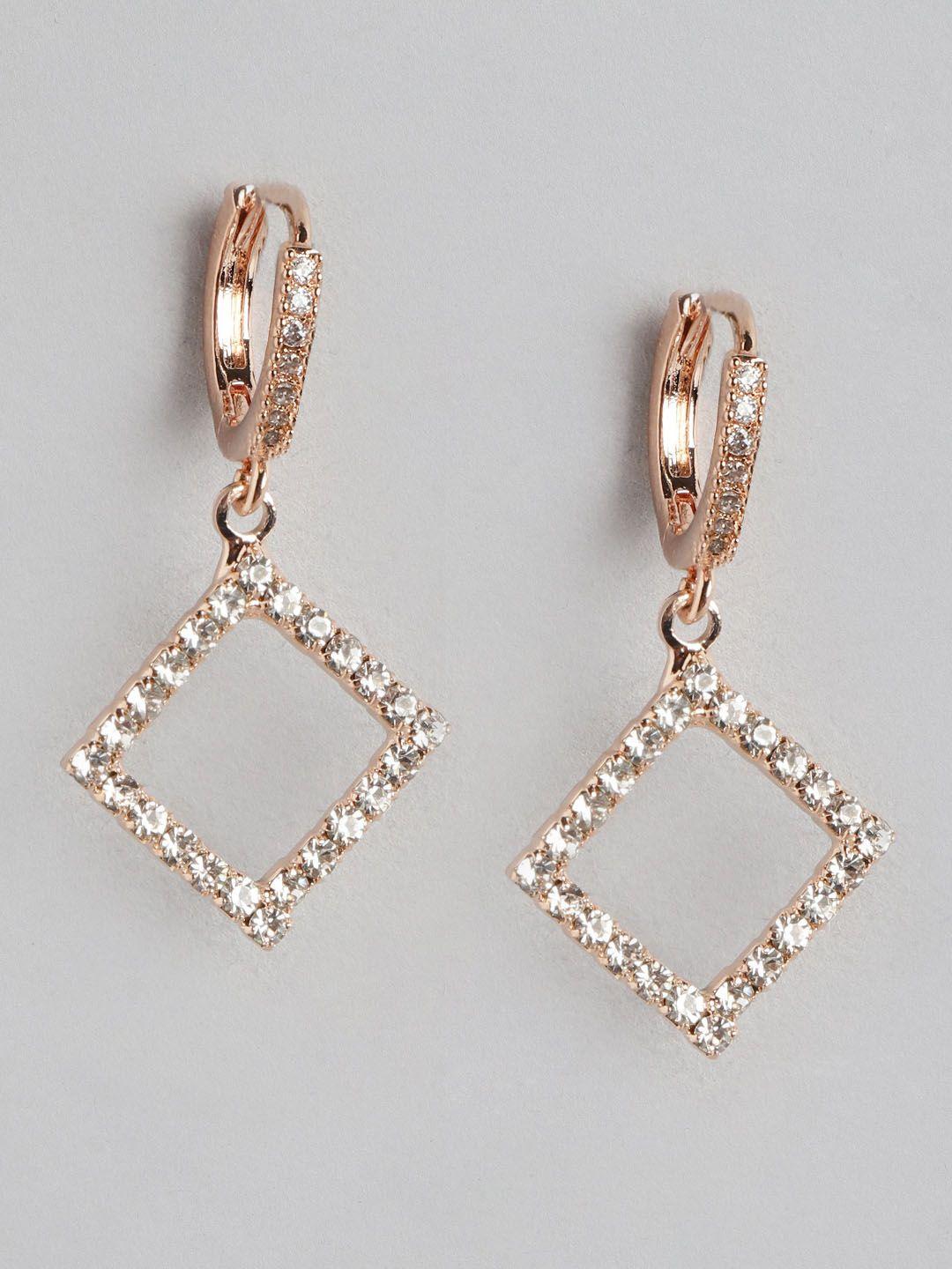 aadvik designs rose gold-plated ad studded geometric studs earrings