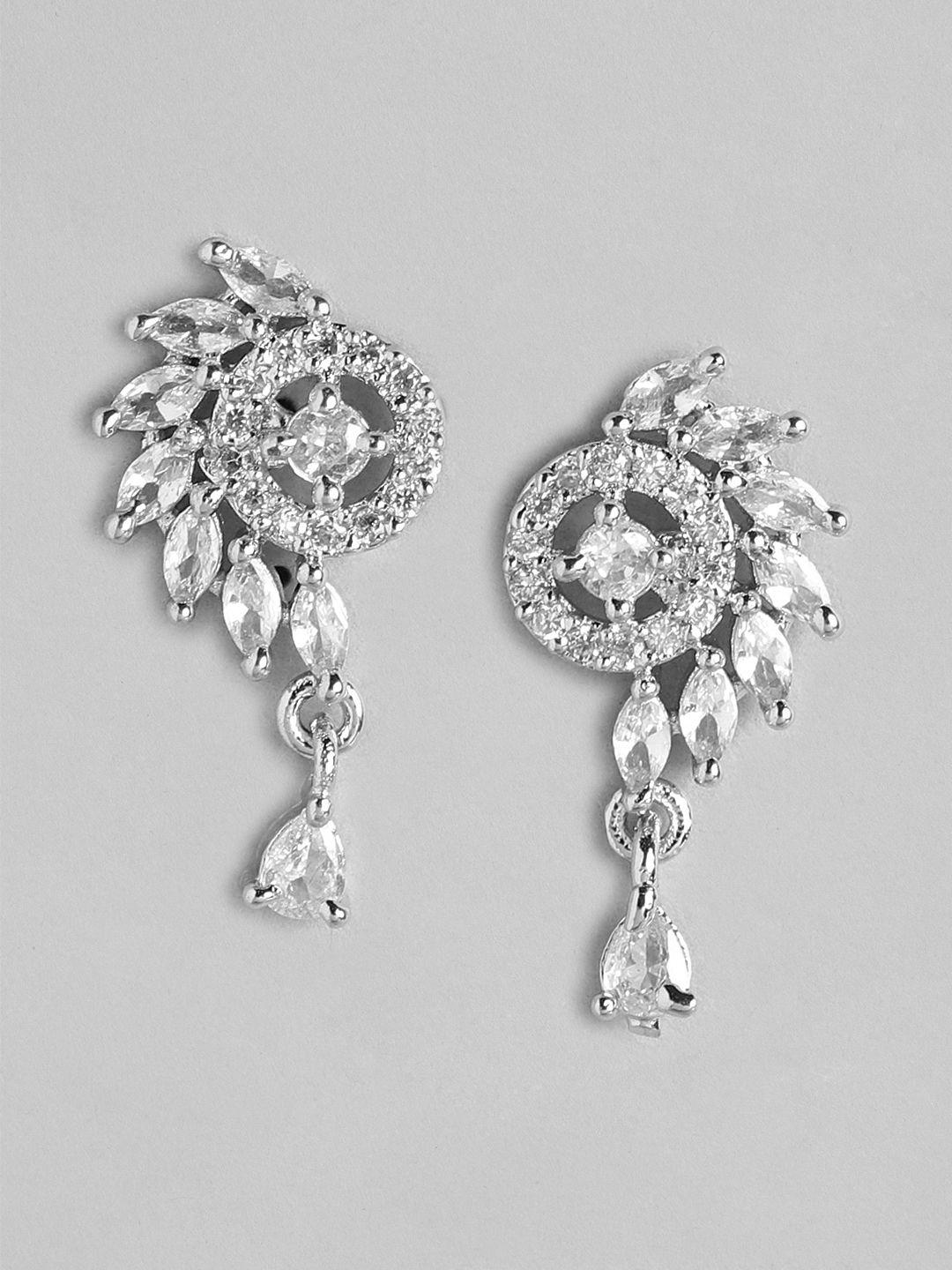 aadvik designs silver-plated ad studded contemporary drop earrings