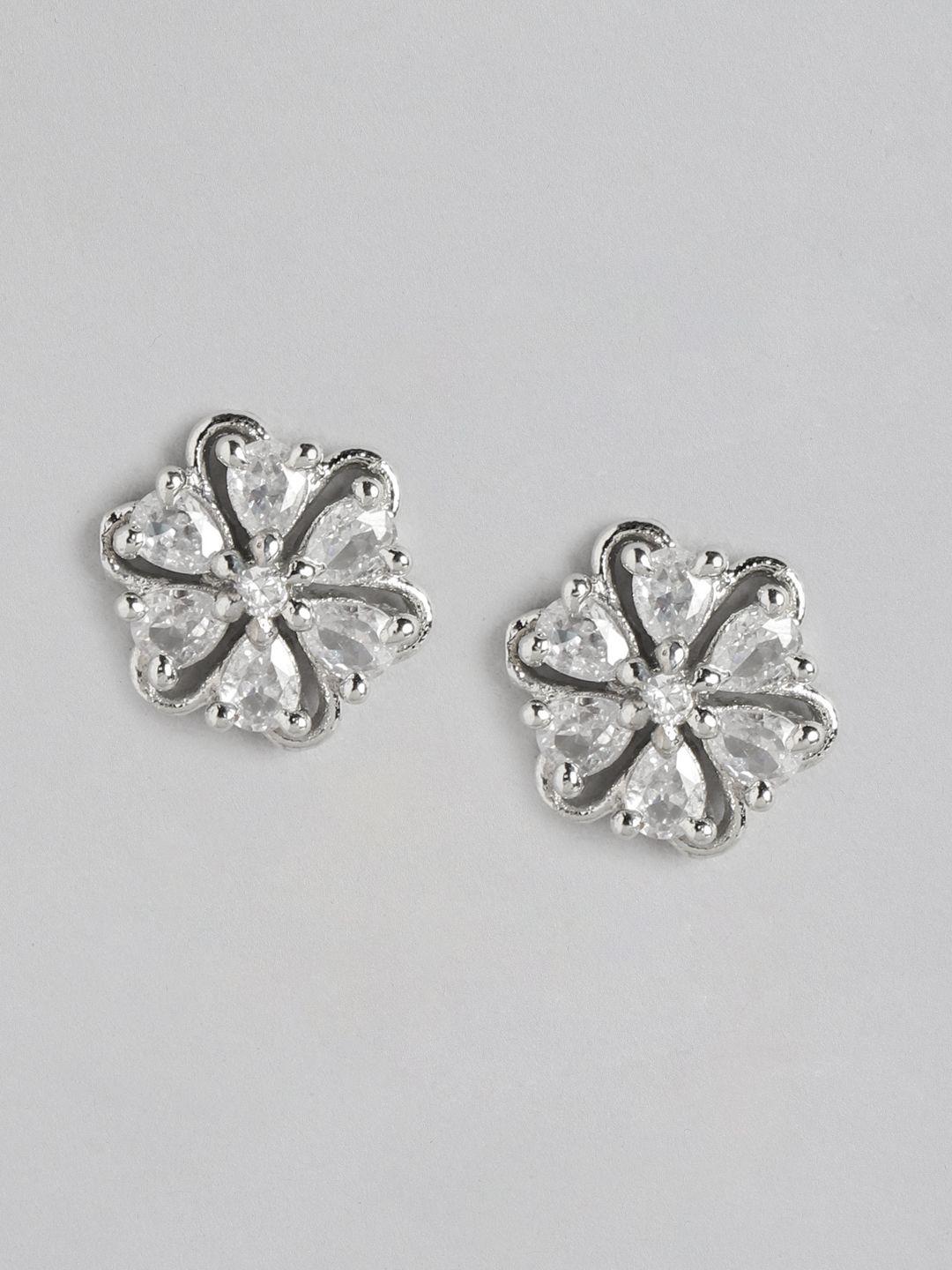 aadvik designs silver-plated ad studded floral studs earrings