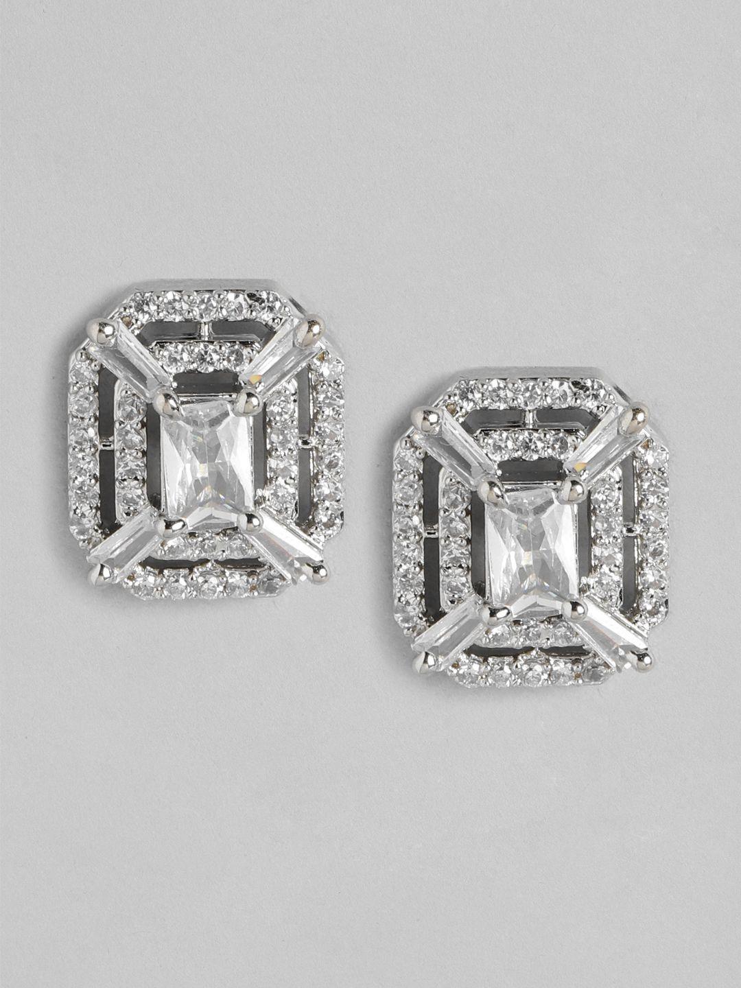 aadvik designs silver-plated ad studded geometric studs earrings