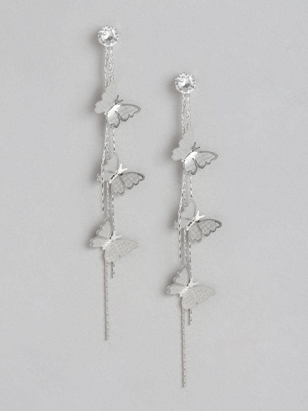 aadvik designs silver-plated contemporary drop earrings