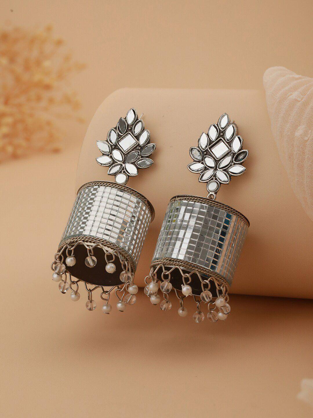 aadvik designs silver-plated contemporary jhumkas earrings