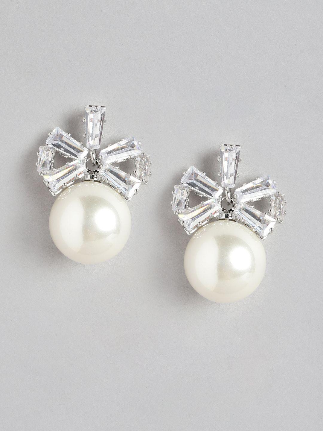 aadvik designs silver-plated pearl studded circular studs earrings