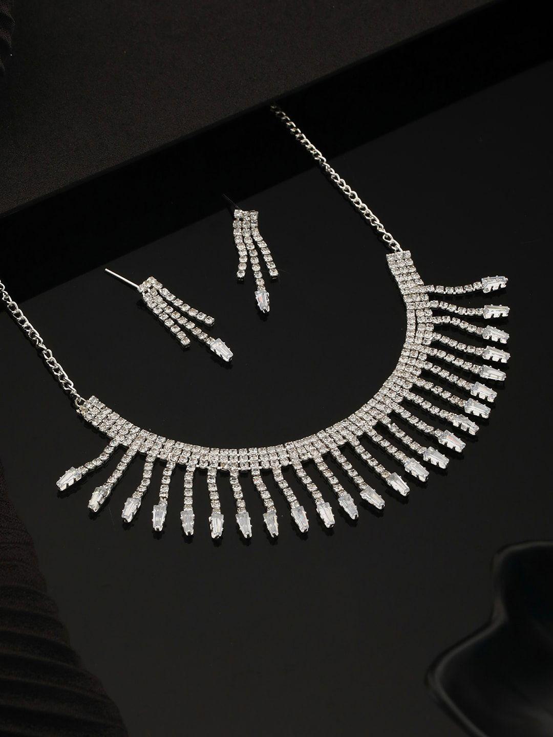 aadvik designs silver-plated stone studded necklace & earrings