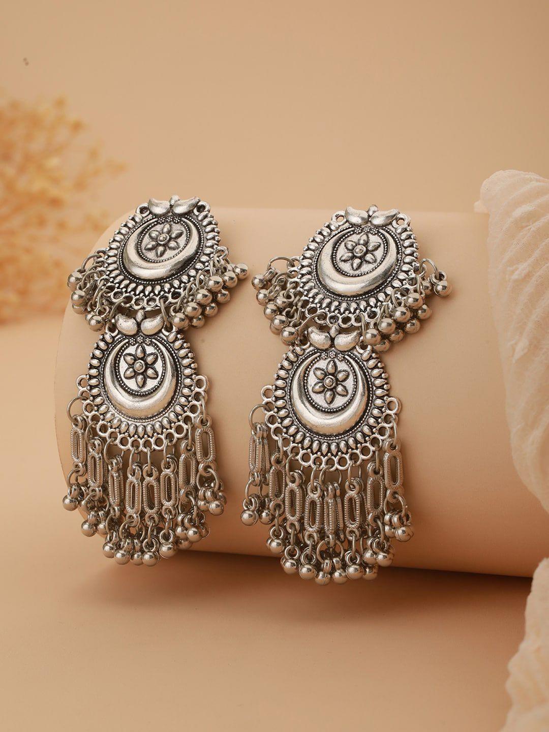 aadvik designs silver-toned contemporary drop earrings