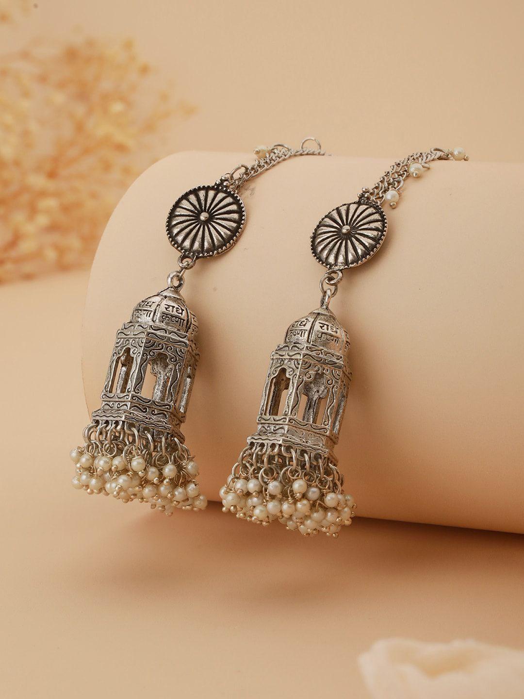 aadvik designs silver-toned contemporary jhumkas earrings