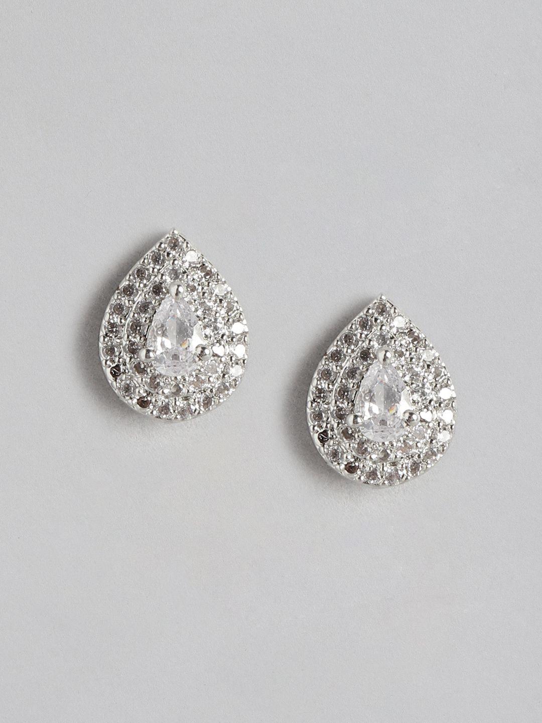 aadvik designs silver-toned teardrop shaped ad studded studs earrings