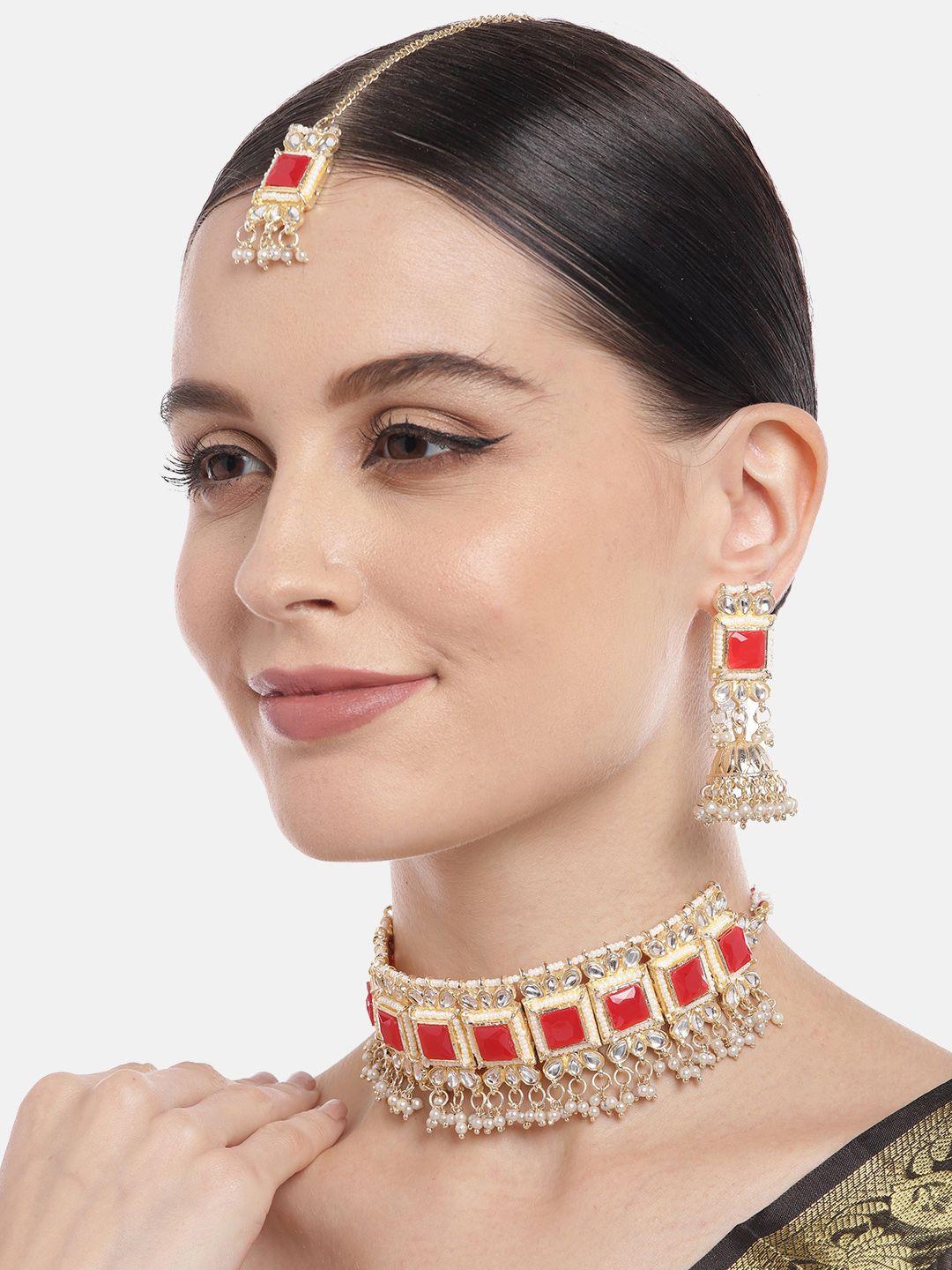 aadvik designs women gold-plated kundan studded jewellery set