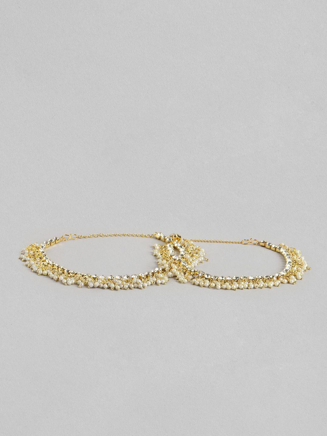 aadvik designs women gold-plated pearl studded set of 2 anklets