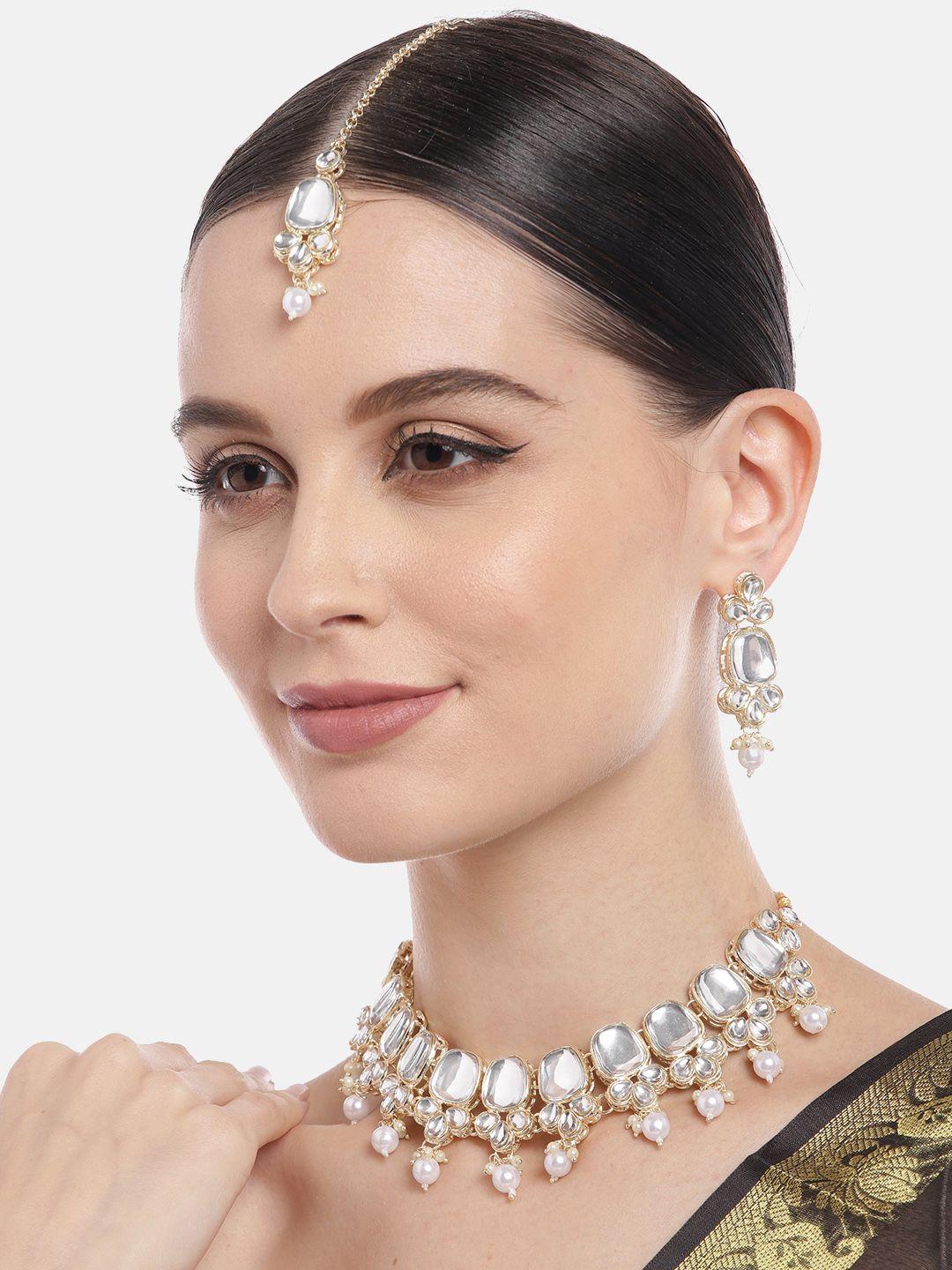 aadvik designs women gold-plated pearls studded jewellery set