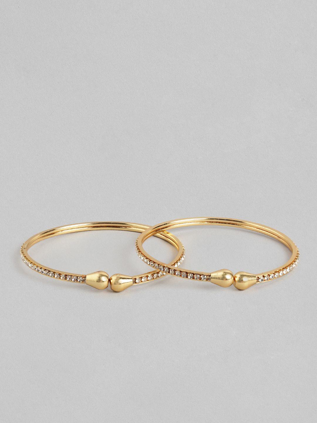 aadvik designs women gold-plated stone studded set of 2 bangles