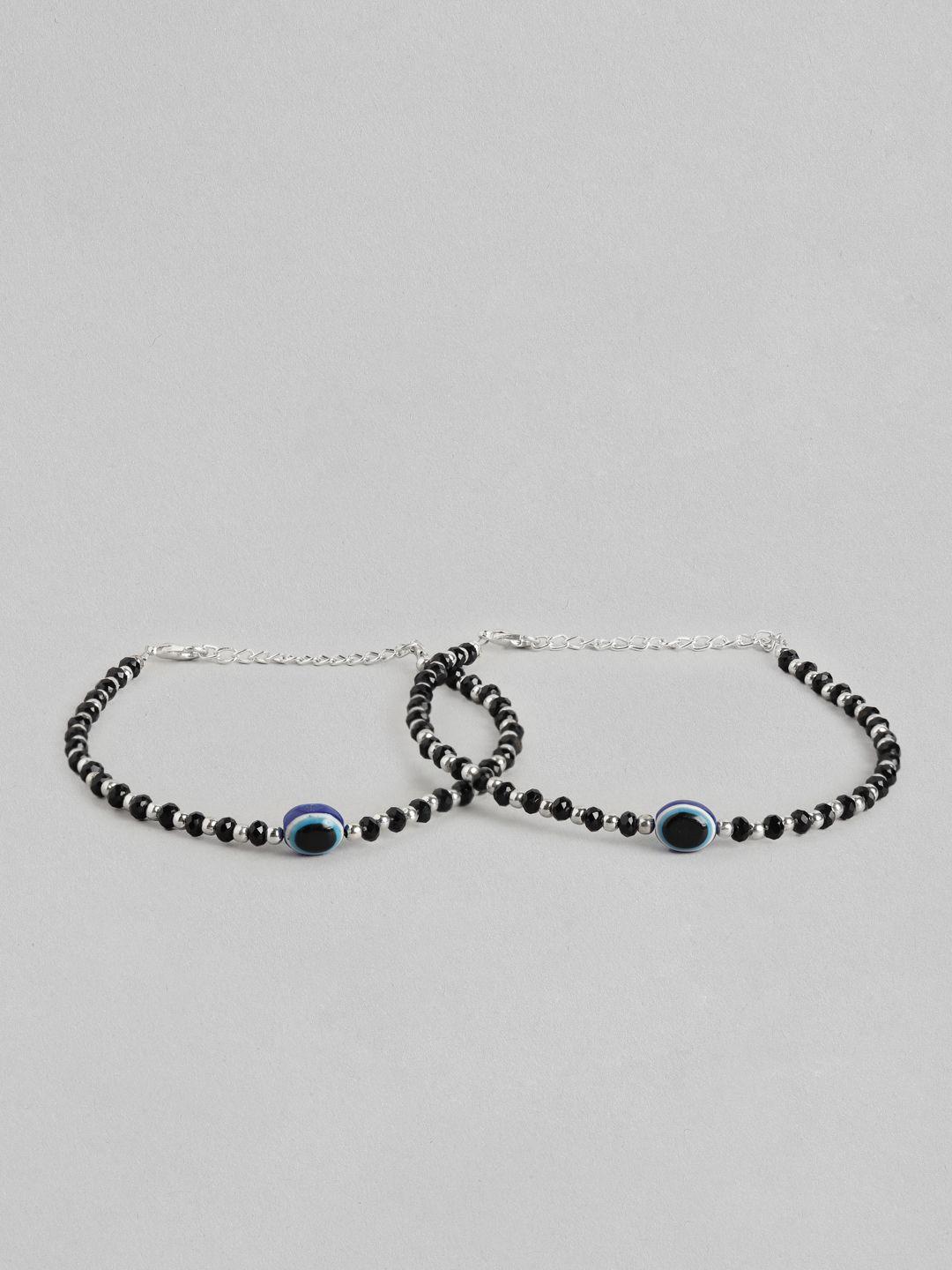 aadvik designs women silver-plated evil eye beaded anklet set