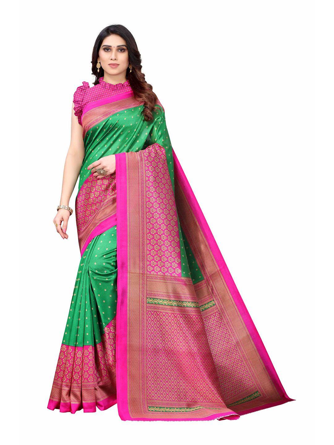 aadvika green & magenta  printed mysore silk saree