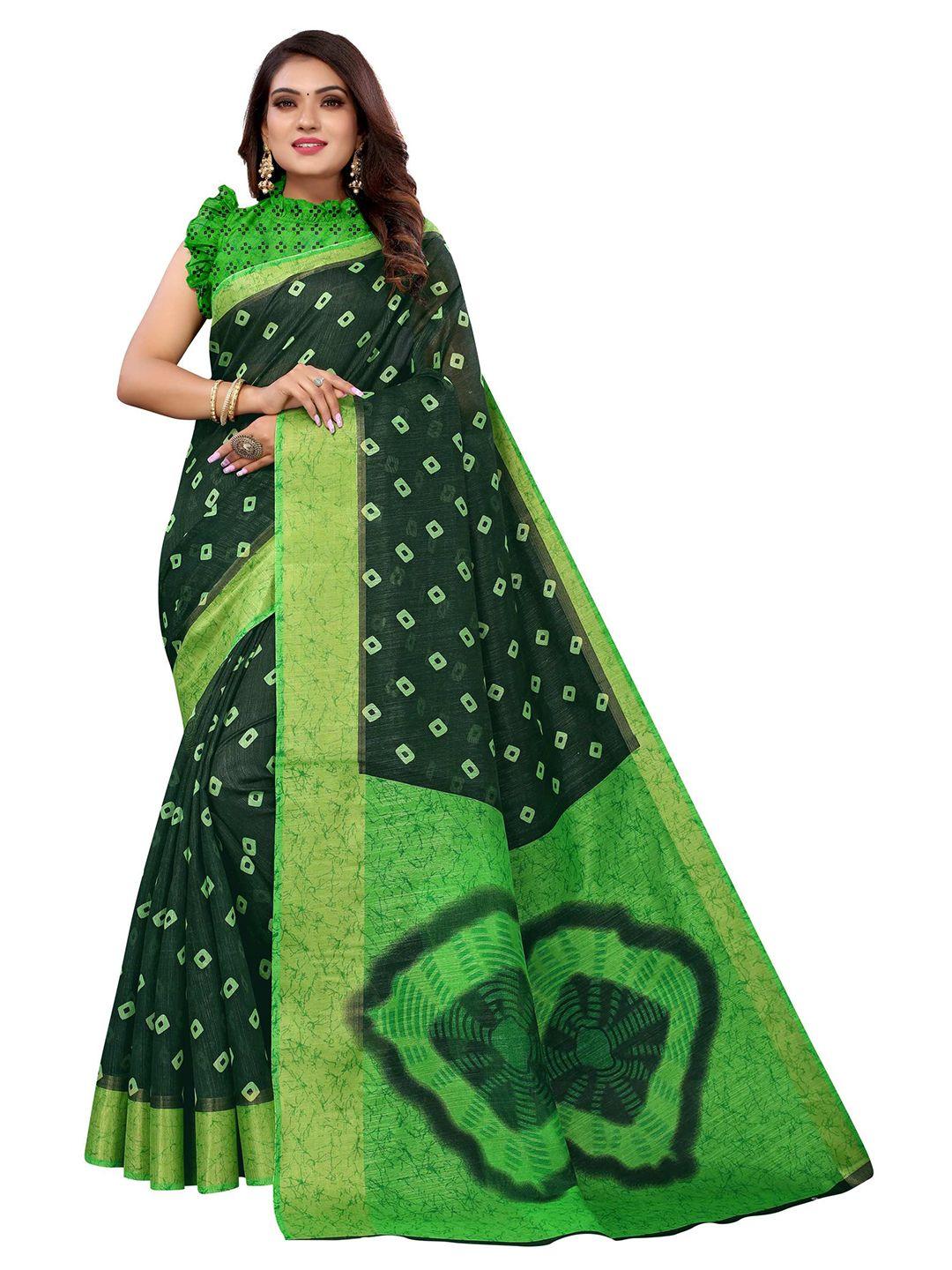 aadvika green bandhani linen blend saree