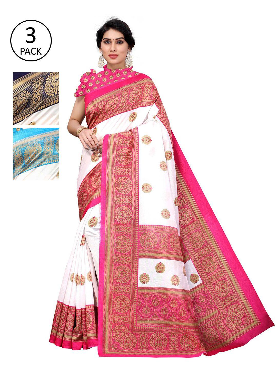 aadvika pack of 3 floral art silk mysore silk saree