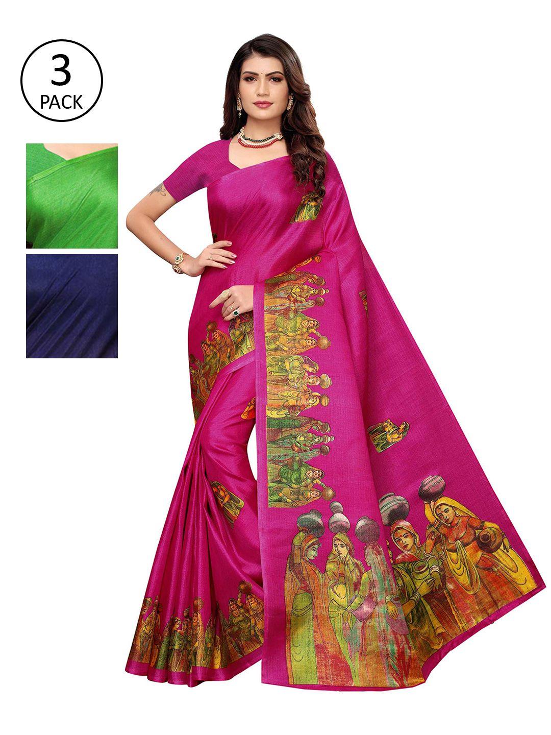 aadvika pack of 3 floral art silk mysore silk saree