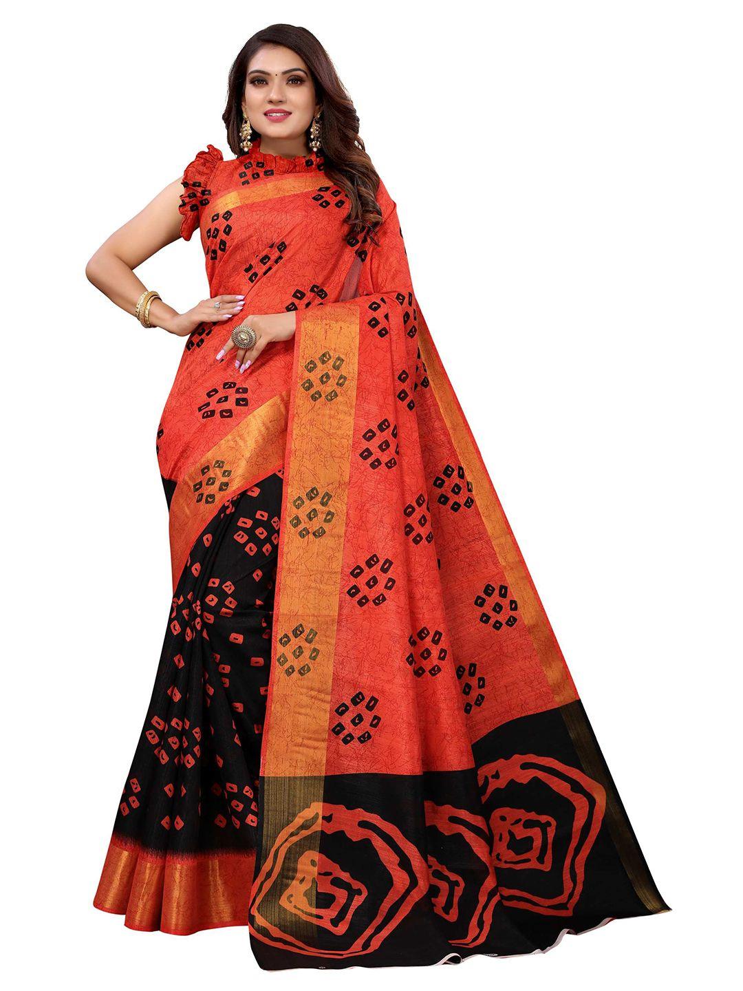 aadvika pink & black bandhani linen blend ready to wear saree