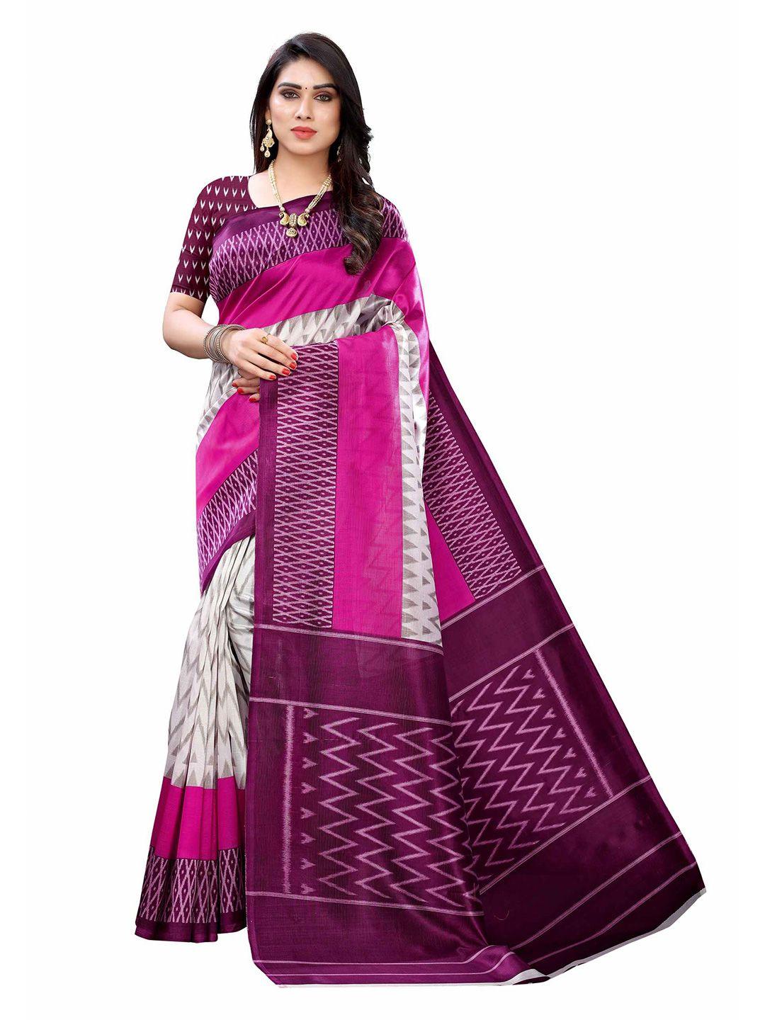 aadvika white & purple geometric printed saree