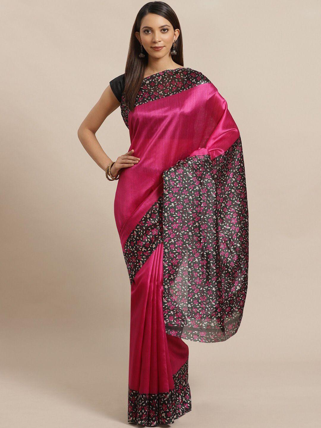 aadvika black & magenta floral art silk mysore silk saree