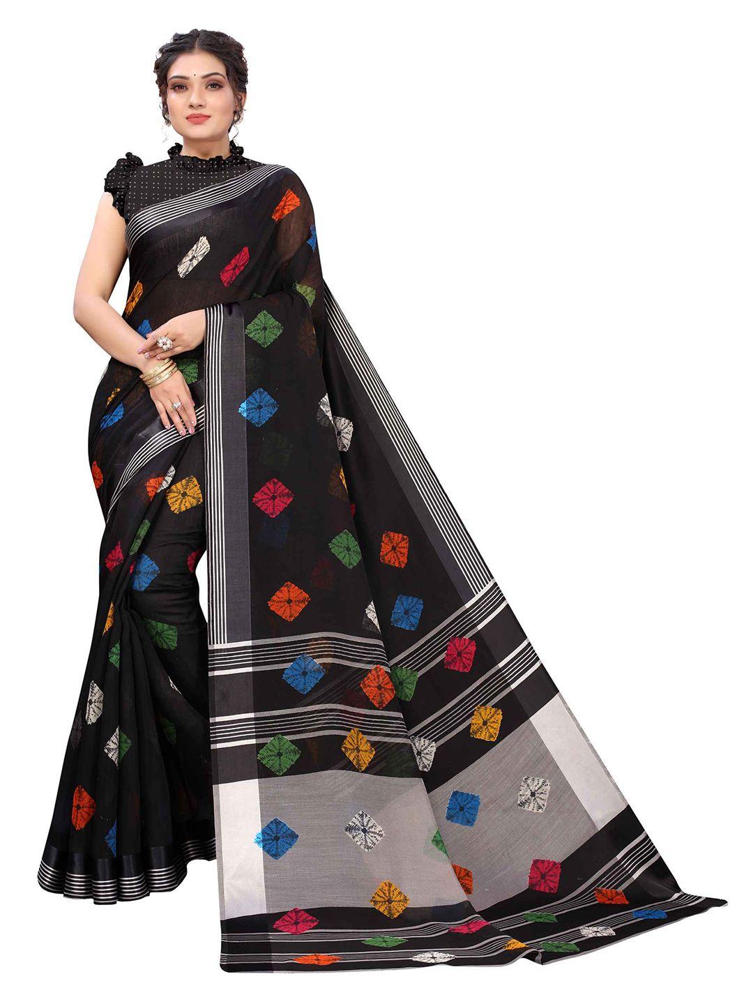 aadvika black & maroon floral linen blend saree