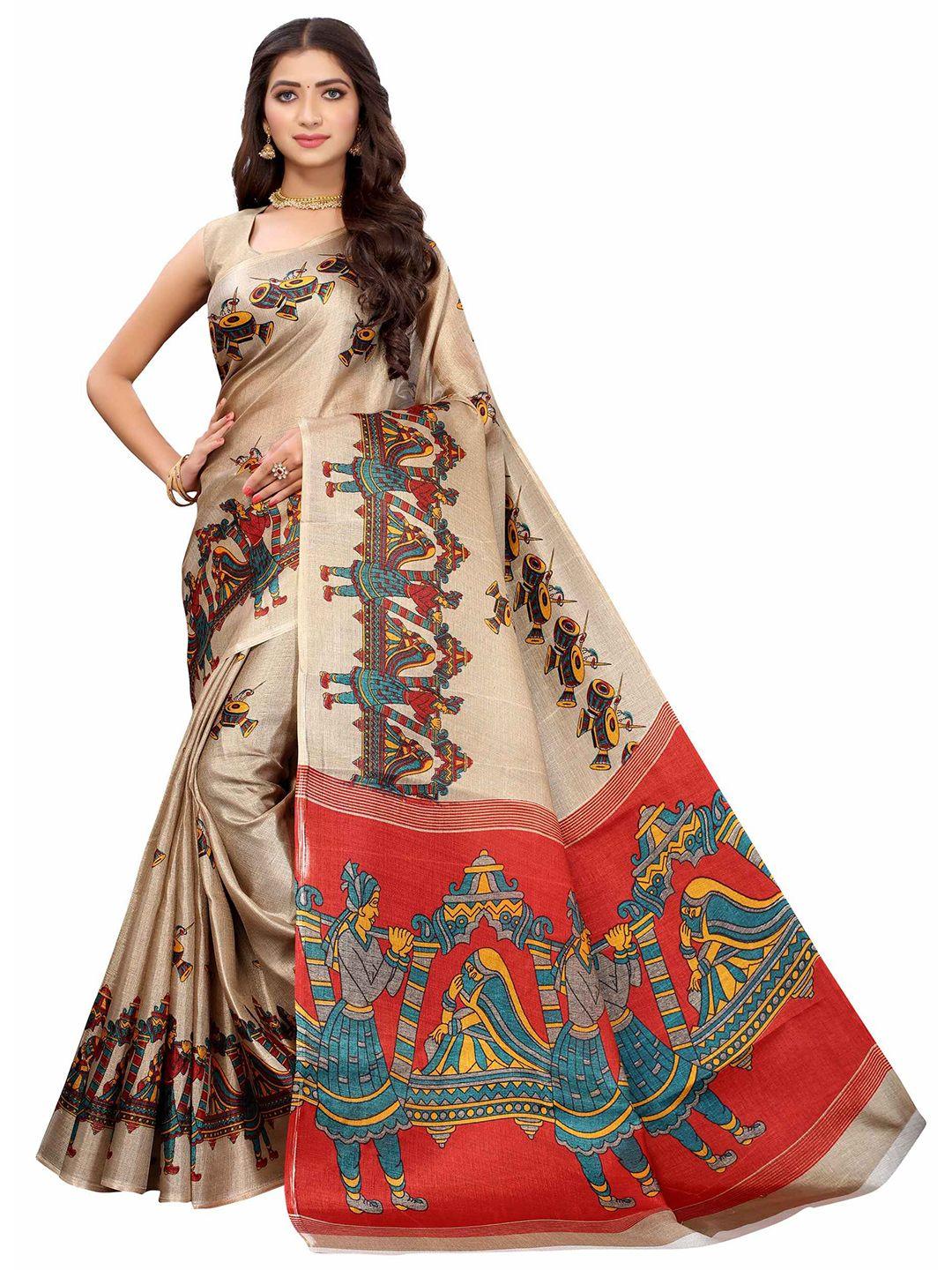 aadvika brown & red ethnic motifs saree