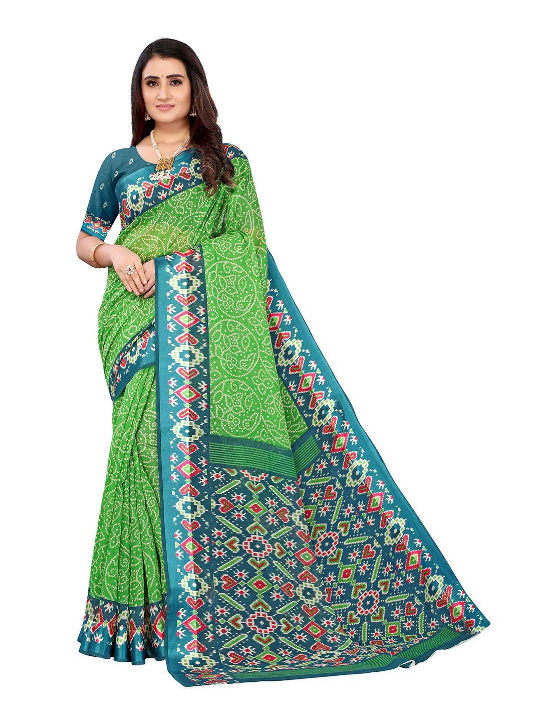 aadvika green & teal bandhani print saree