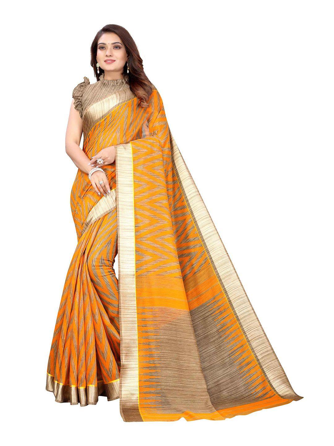 aadvika grey & yellow geometric printed saree