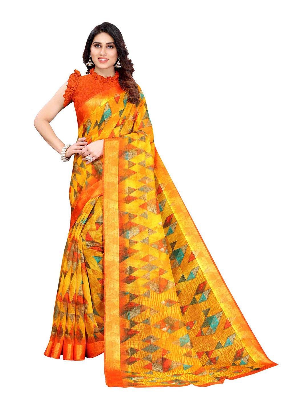 aadvika yellow & red linen blend  saree