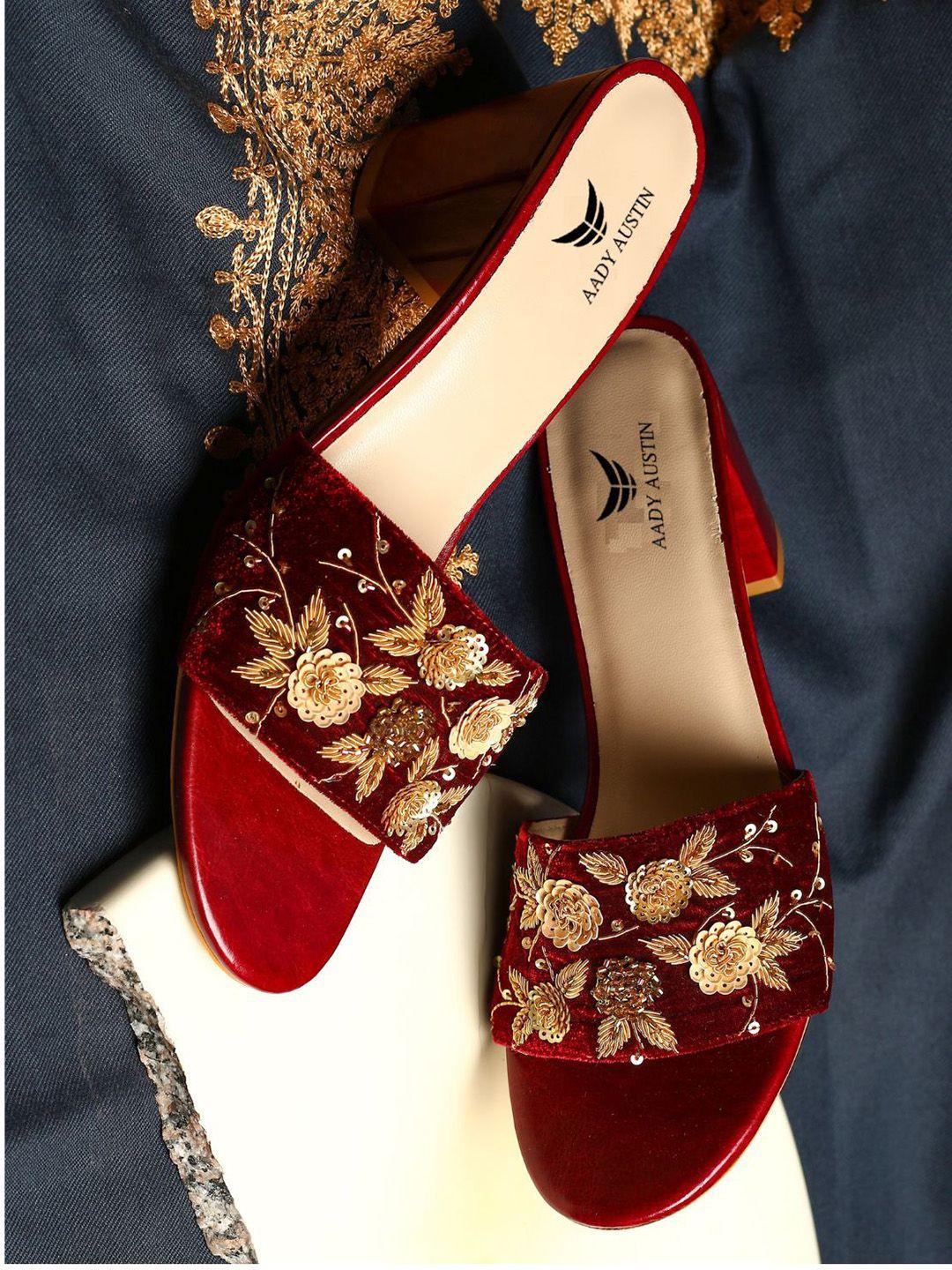 aady austin embellished velvet block heels