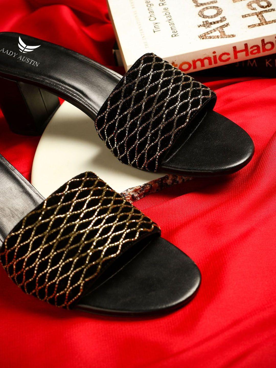 aady austin embellished velvet block heels