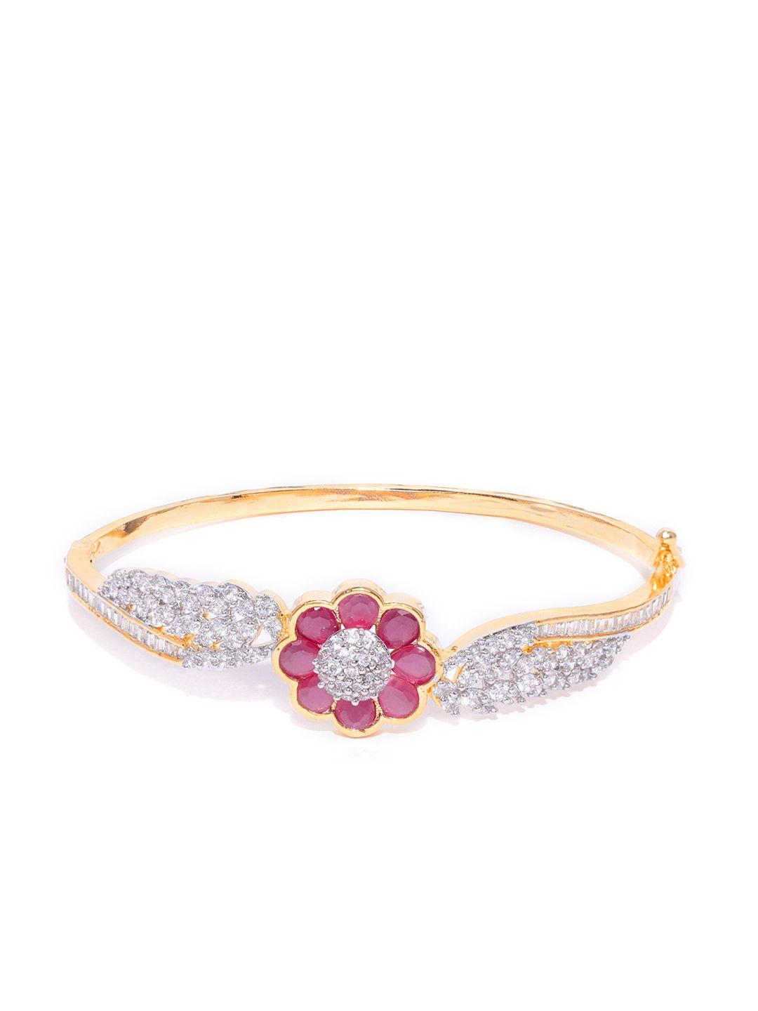 aady austin pink gold-plated cz studded bangle style bracelet