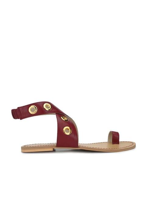 aady austin women's maroon cross strap sandals