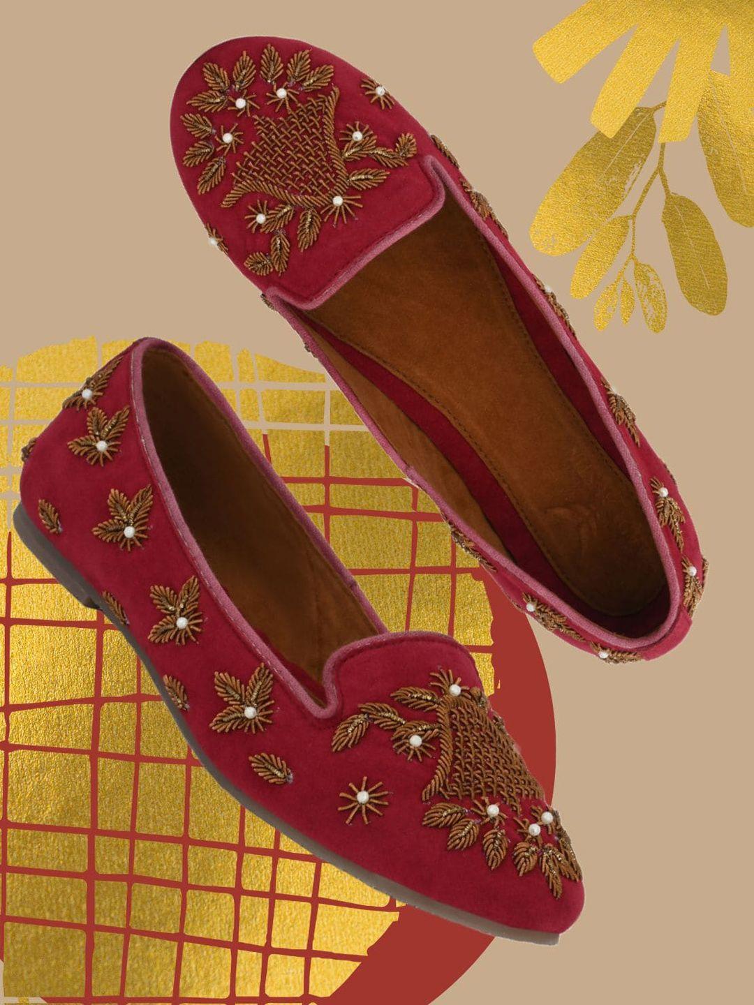 aady austin women maroon party ballerinas embellished flats