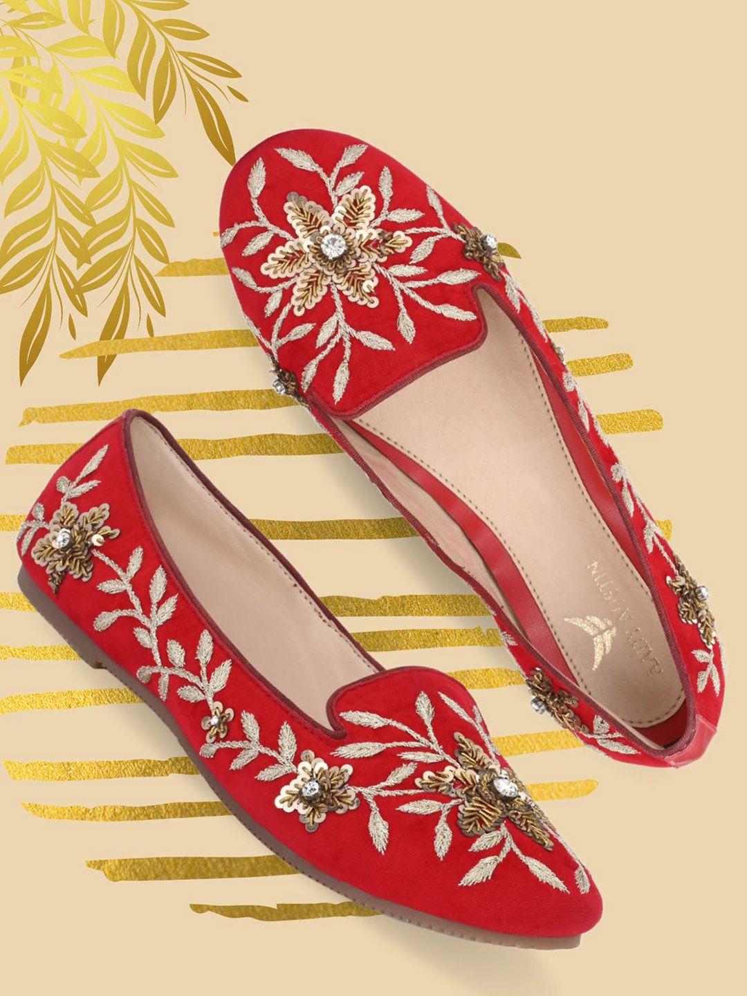 aady austin women red party ballerinas flats