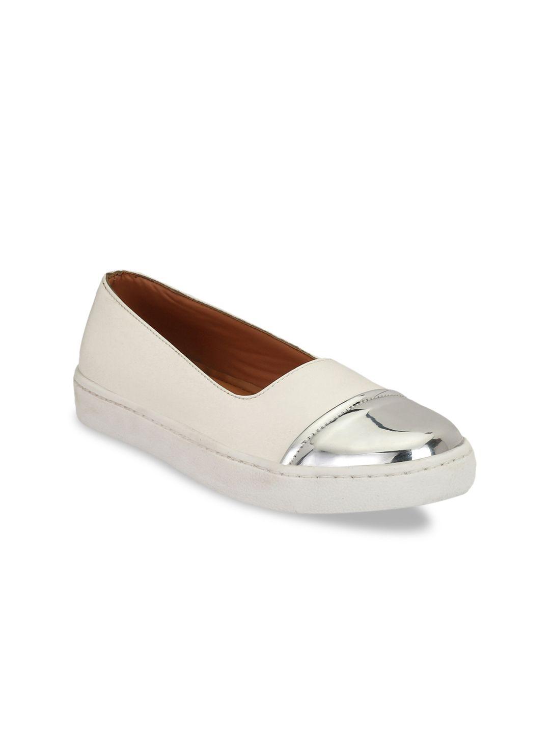 aady austin women white & silver-toned slip-on sneakers