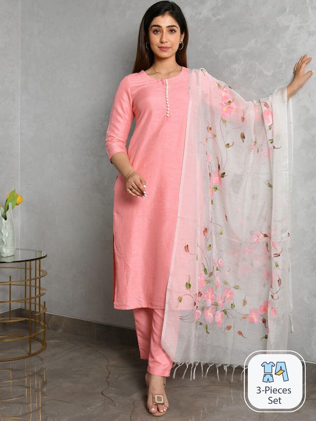 aaheli regular pure silk kurta with trousers & dupatta