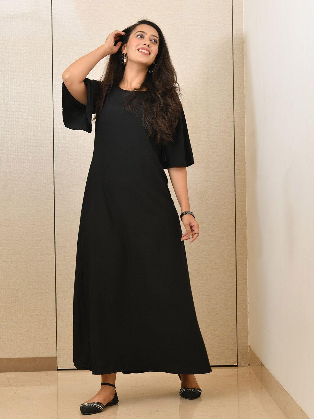 aaheli round neck flared sleeves maxi dress