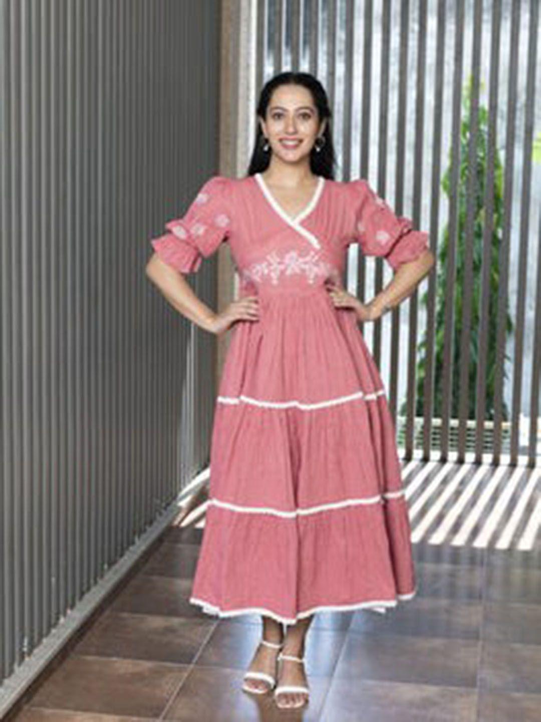 aaheli striped layered empire midi cotton dress