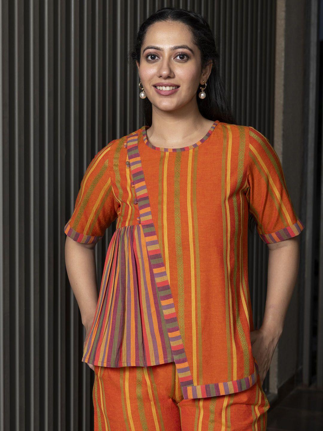 aaheli striped pure cotton top & trouser co-ord set