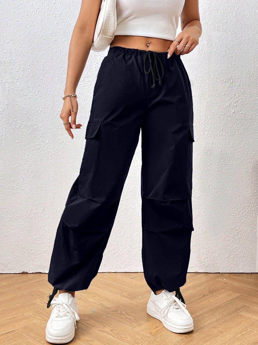 aahwan loose fit high-rise flat-front cotton cargos trousers
